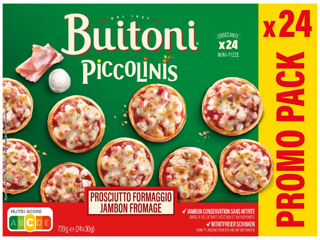 Buitoni Piccolinis Prosciutto Formaggio, 24 mini-pizzas en pack promo.