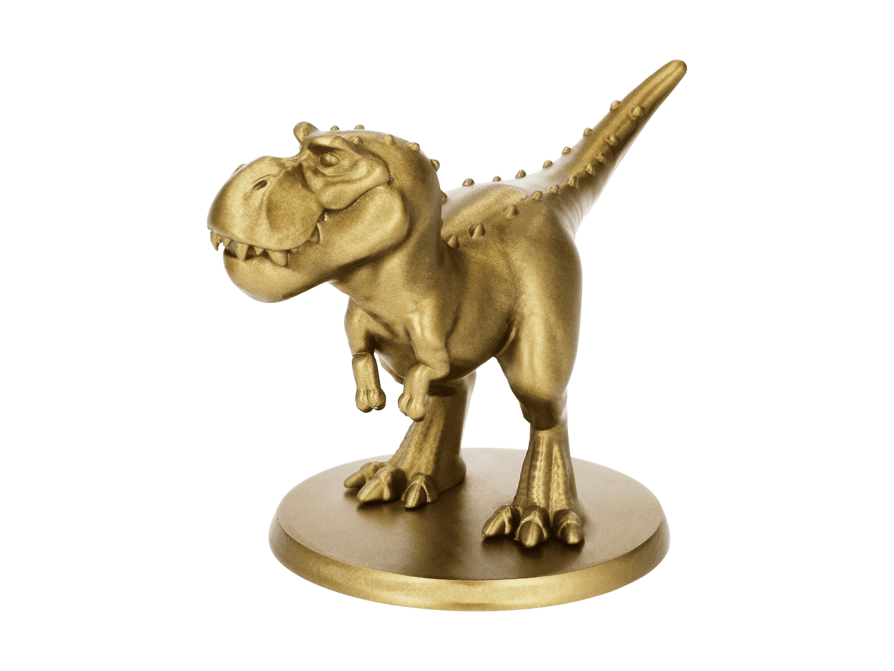 En gylden T-Rex-figur på en rund base.