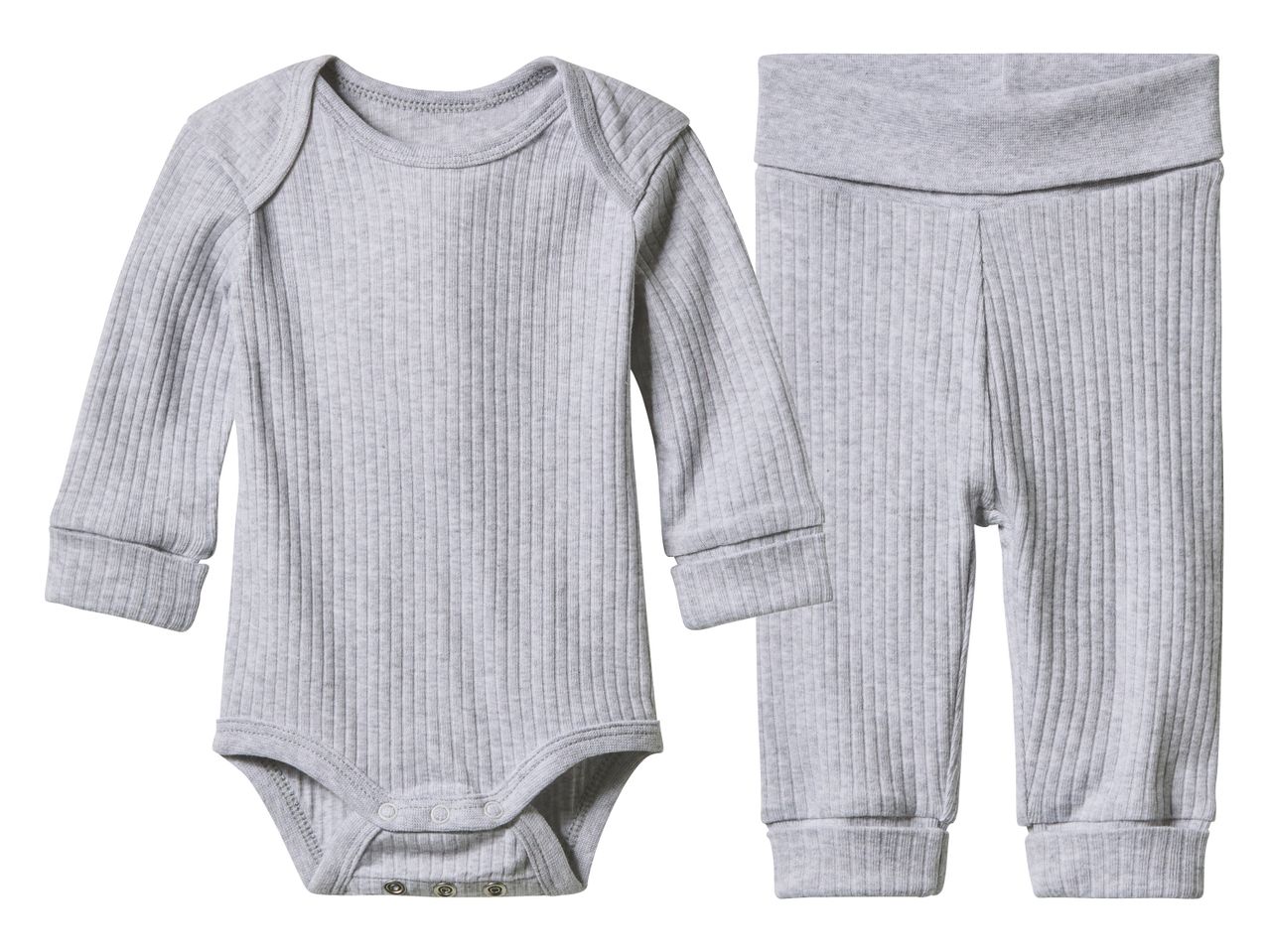 Комплект от бебешко боди и панталон в сив цвят.