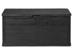 Coffre de rangement gris foncé effet bois.