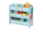 Estante de arrumação LIVARNO com 9 caixas em tons pastel e decoração com tema de quinta.
