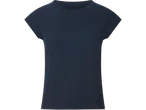 Sötétkék, rövid ujjú női póló, bordázott anyagból.