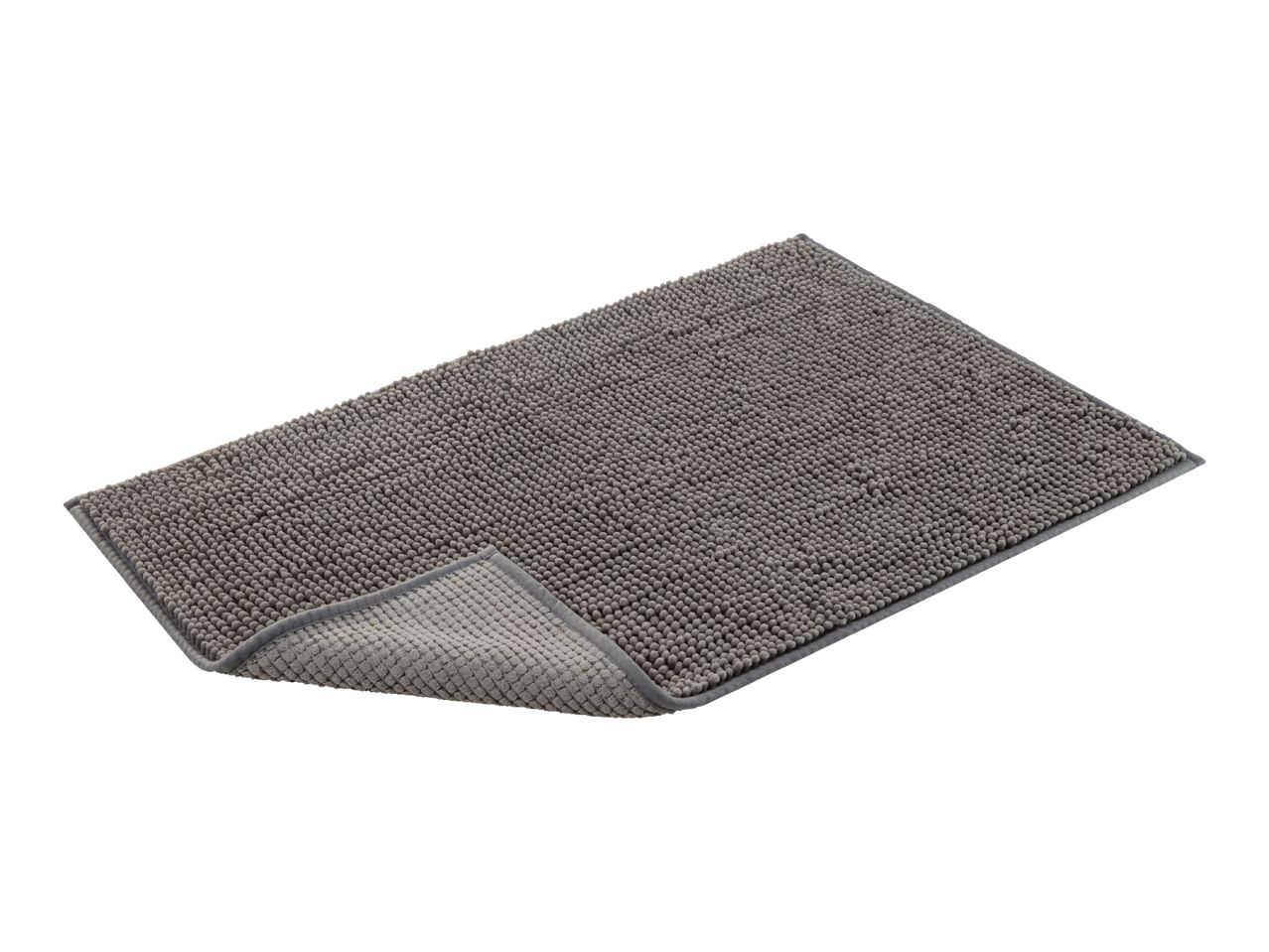 A gray bath mat with a textured surface is shown on a white background.