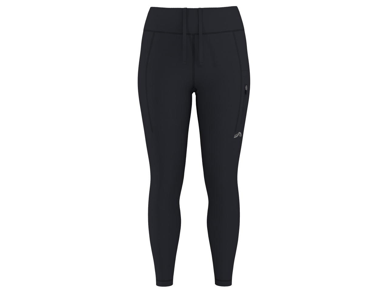 Sötétszürke női sportleggings húzózsinórral és cipzáras zsebbel.