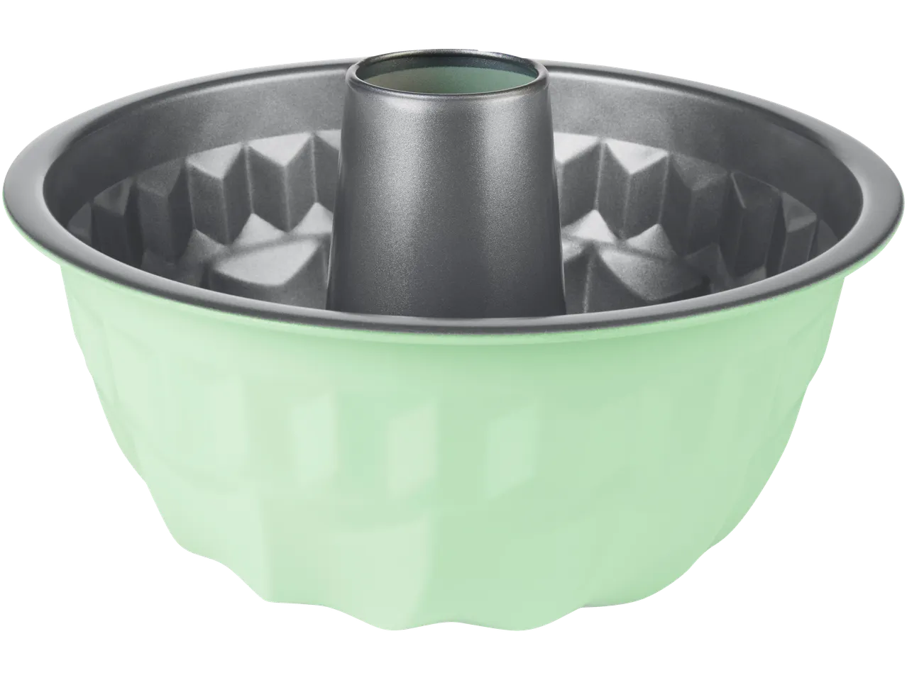Mint green metal bundt cake pan.