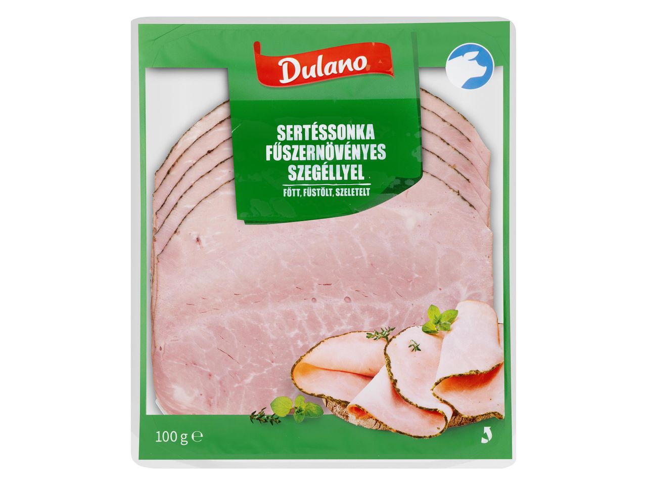 DULANO sertéssonka fűszernövényes szegéllyel, 100g-os csomagolásban.