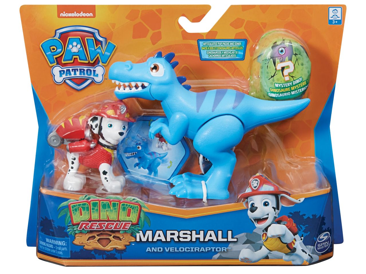 Комплект фигурки за игра  Spinmaster с Маршал от Paw Patrol и син динозавър.