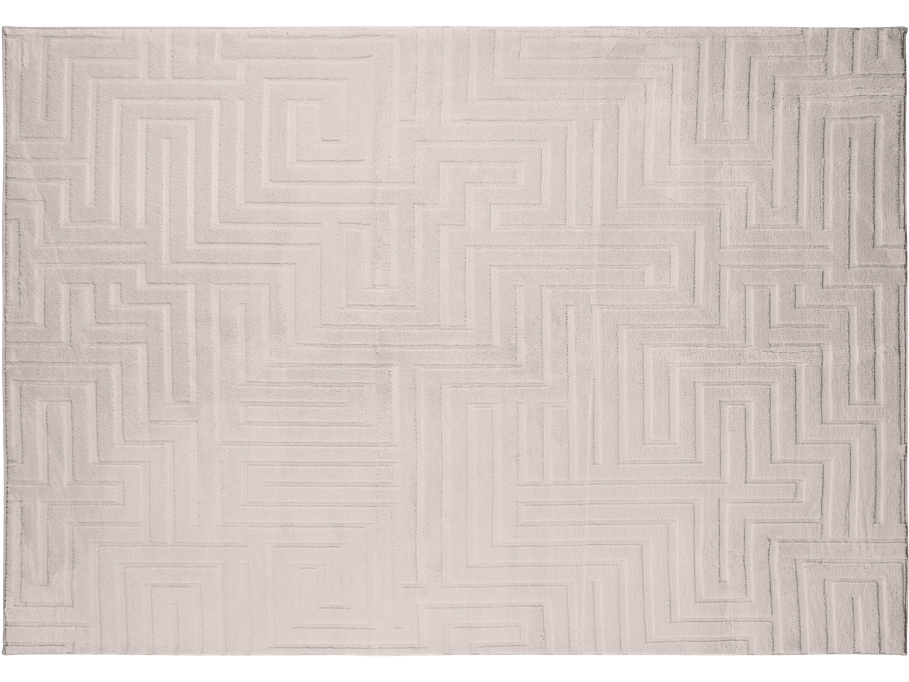 Svijetlo sivi tepih sa zanimljivim geometrijskim uzorkom labirinta.