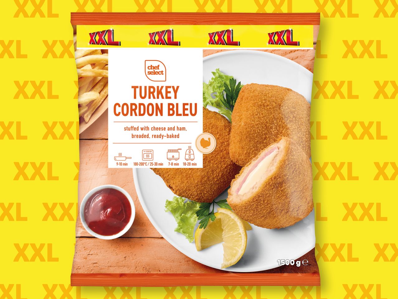 Chef Select XXL Турция Кордон Блеу - замразени кюфтета, пълнени със сирене и шунка.