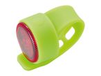 Lime green silicone bike rear light with a red lens.