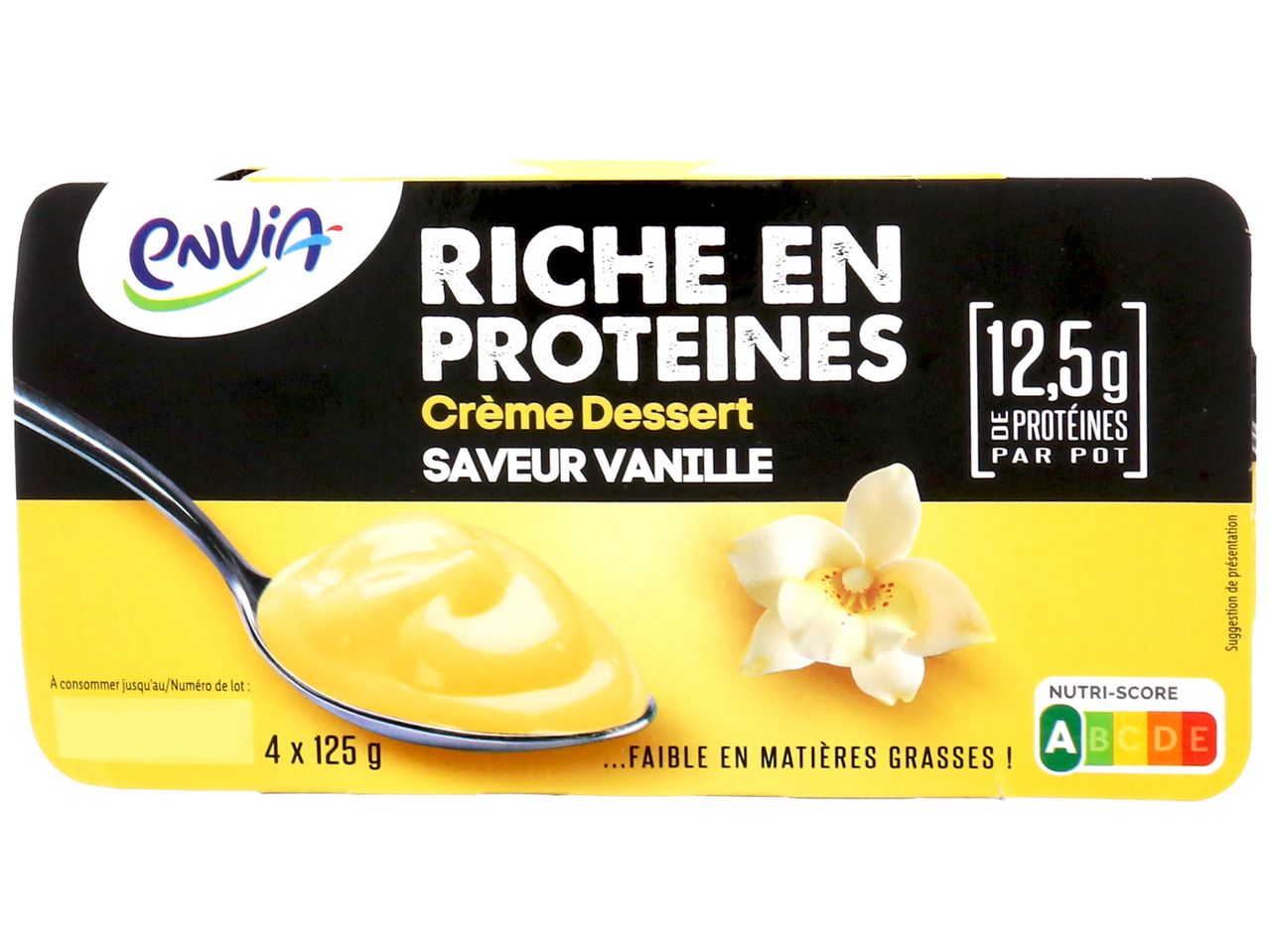 Yaourts Envia riches en protéines, saveur vanille.
