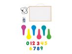 Light-up drawing board with remote, colorful paddles, and magnetic numbers.