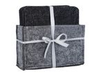 Set of dark grey felt coasters in a light grey felt holder tied with a white ribbon