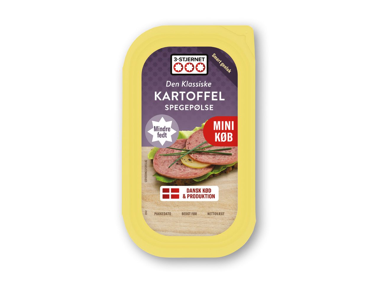 Pakke med klassisk kartoffelspegepølse, mindre fedt, mini køb.