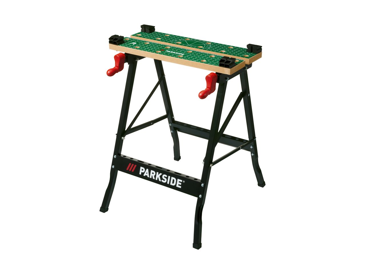 Parkside arbejdsbord med to skruestikker.