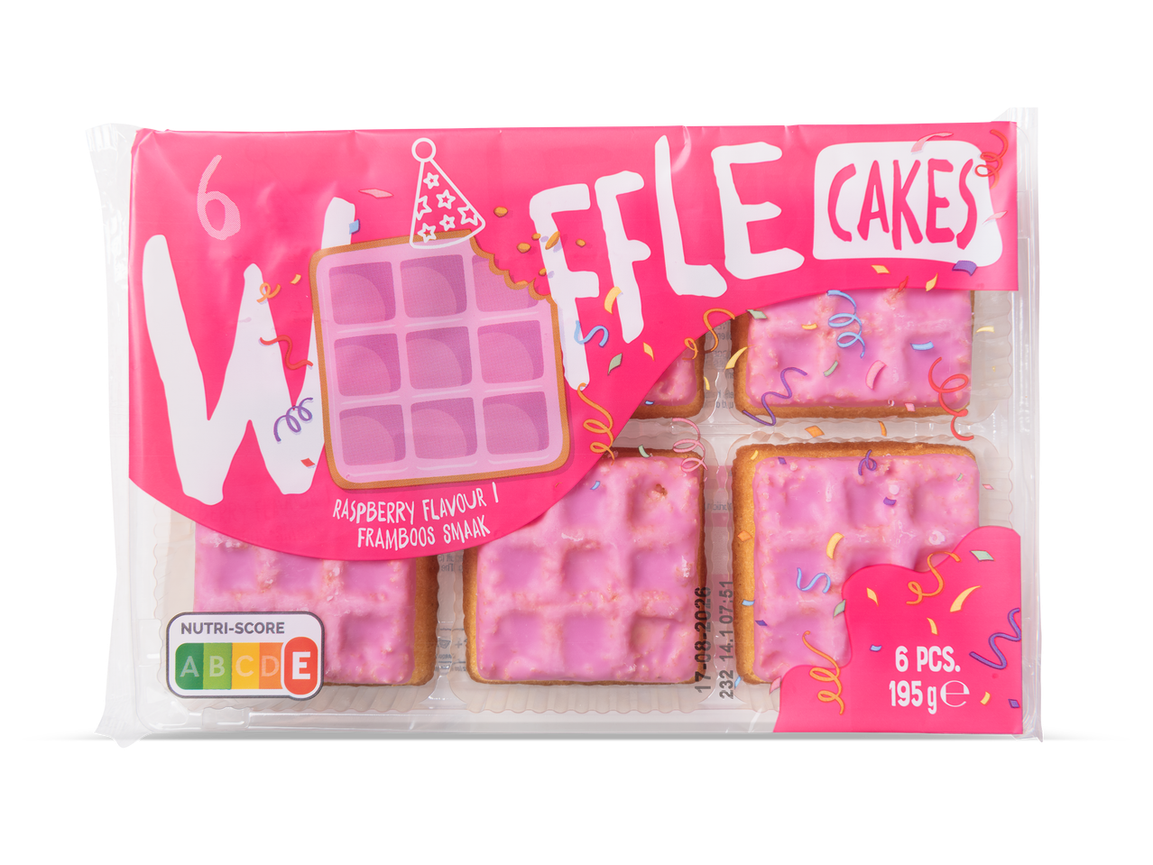 Roze wafeltaartjes met frambozensmaak, Nutri-Score E, 6 stuks, 195g.