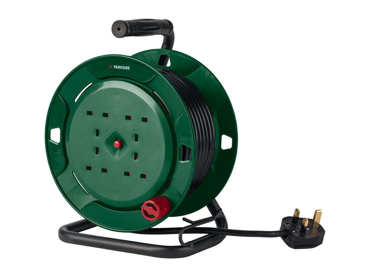PARKSIDE 4-Socket 10m Open-Frame Cable Reel with Steel Tube Stand - 3-year warranty