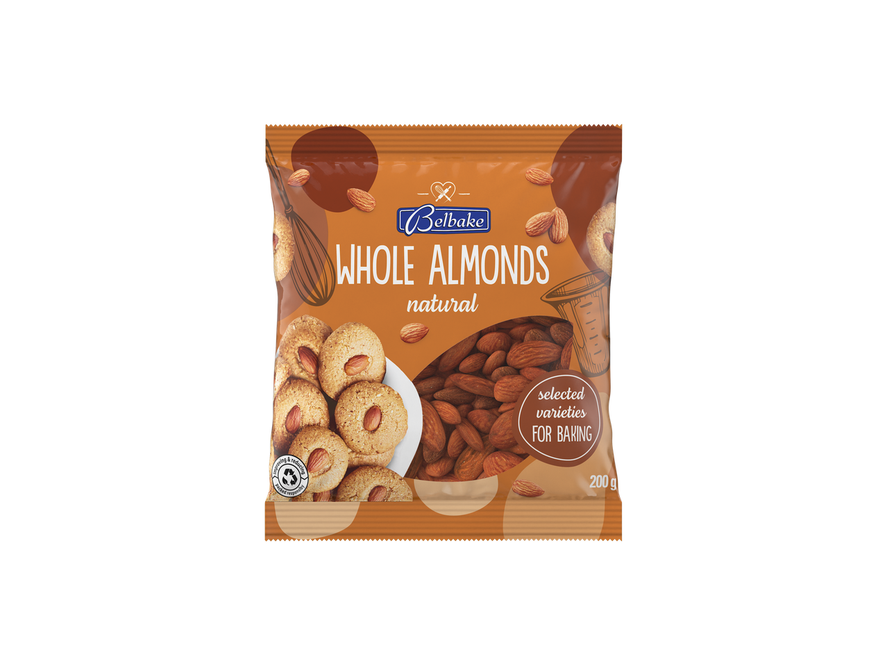 Belbake täisteravõid ja mandriküpsised; 200g pakk küpsetamiseks.