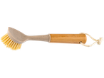 Escova de lavar louça com cabo de bambu.