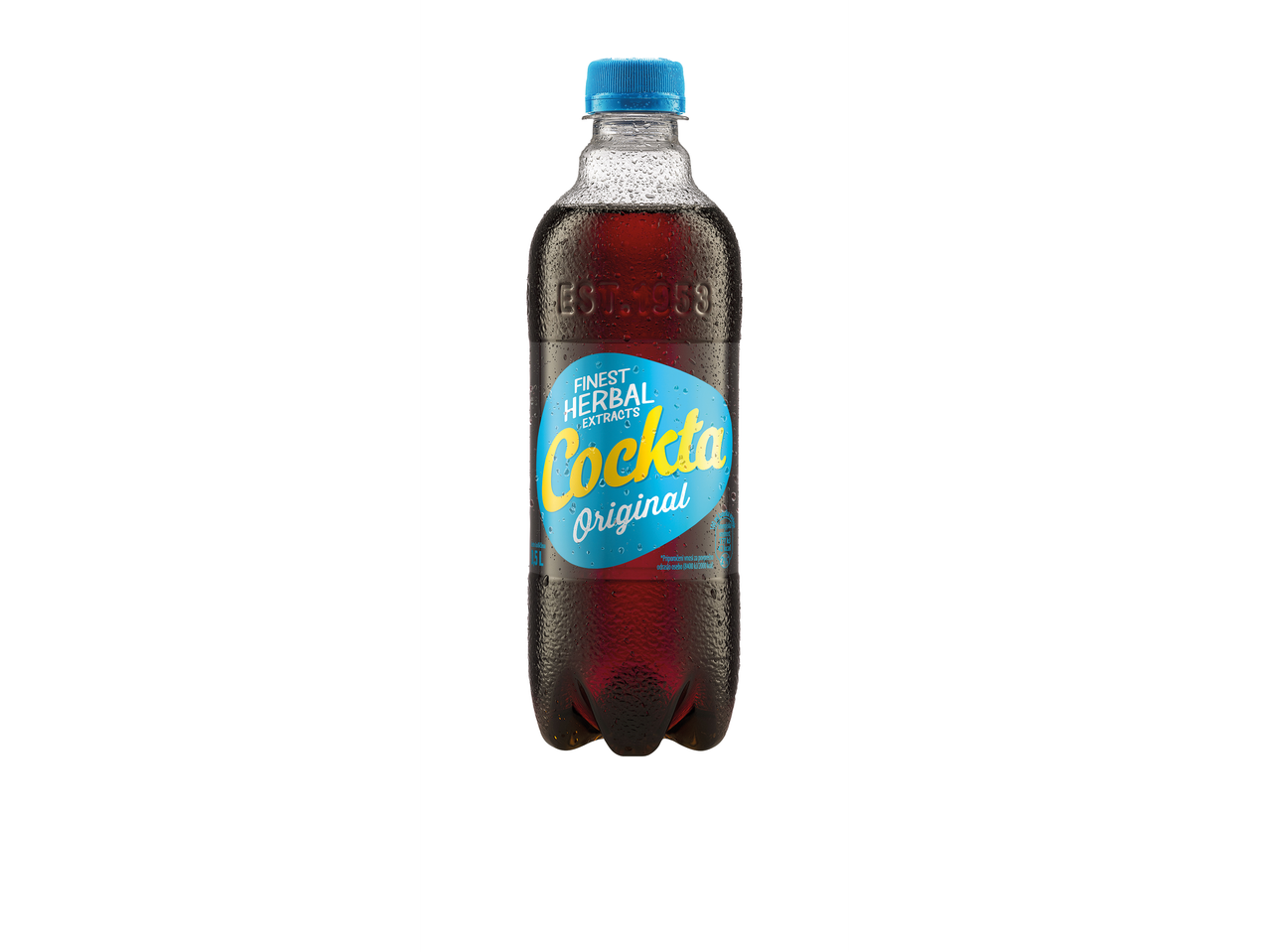 Steklenica Cockte Original, gazirane pijače z zeliščnimi izvlečki.