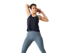 Vrouw in Li-Ning sporttop en leggings tijdens workout.