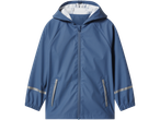Zila bērnu lietus jaka ar kapuci un atstarojošām detaļām.