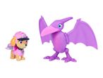 Pink dog figure in pilot gear and a purple pterodactyl toy.
