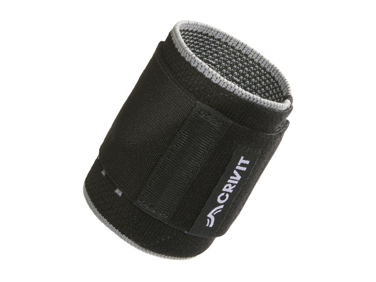 Black wrist support with grey trim and adjustable strap