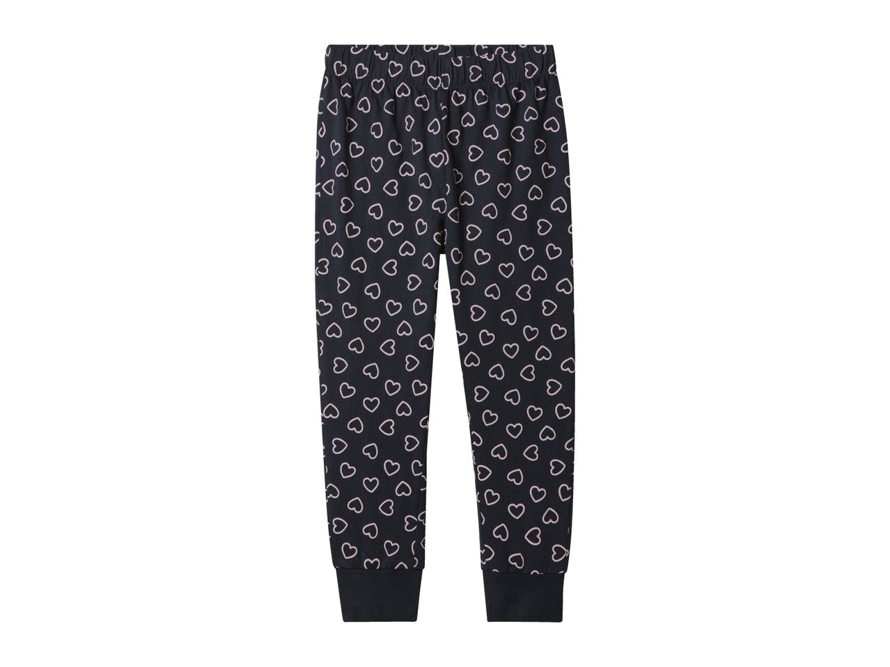 Girls' black pyjama bottoms with pink heart pattern