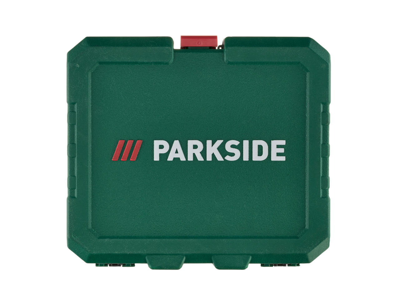 A green Parkside DIY assortment case with a red latch.