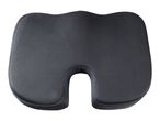 Dark grey ergonomic seat cushion with a U-shaped cutout for tailbone support.