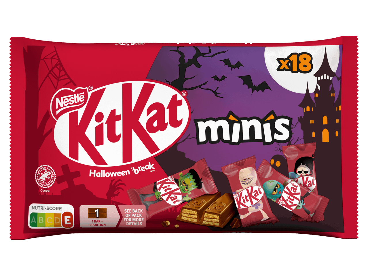 Halloween témájú ostyaszelet csomagolás 18 darabos kiszerelésben.