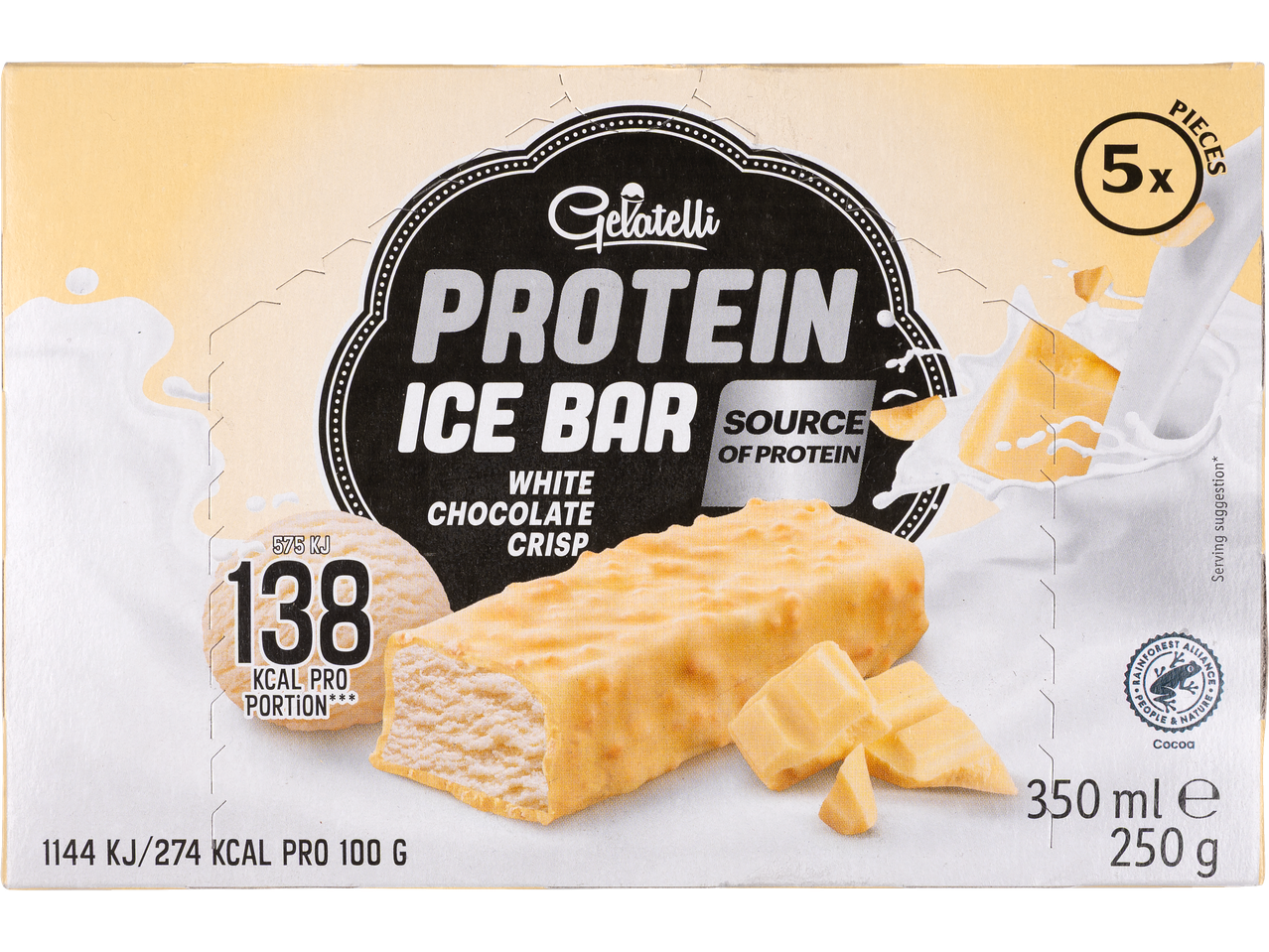 Batoane de înghețată proteice Gelatelli cu ciocolată albă: 5 bucăți.
