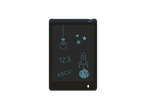 O tabletă LCD de scris cu desene ale unui bec, rachetă și litere.