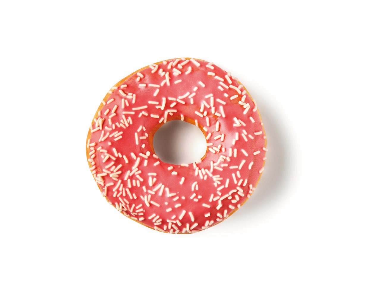 Rosa Donut mit Streuseln.