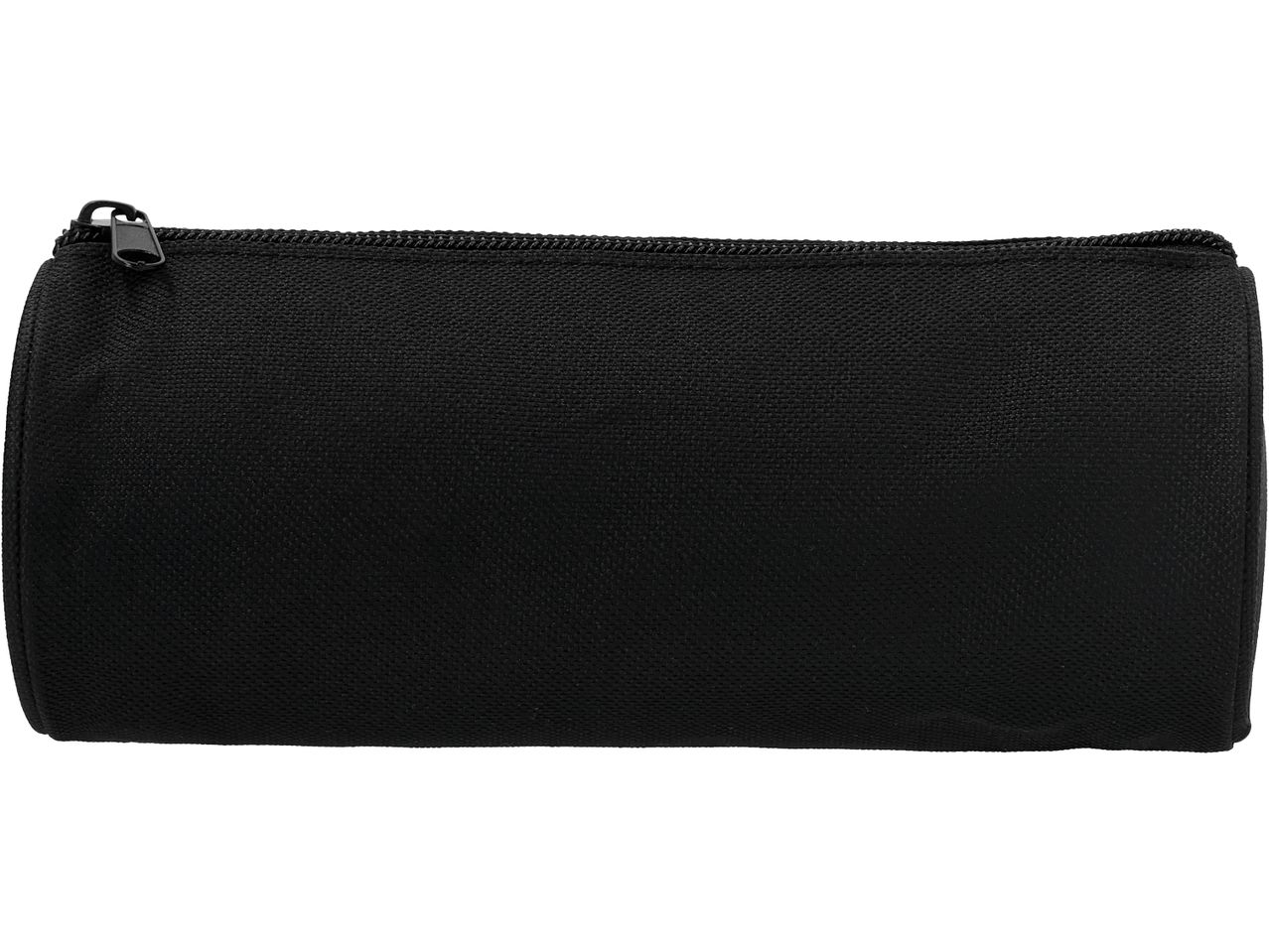 Astuccio nero in tessuto con cerniera.
