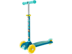 Blue three-wheel scooter with yellow wheels and cartoon dog characters