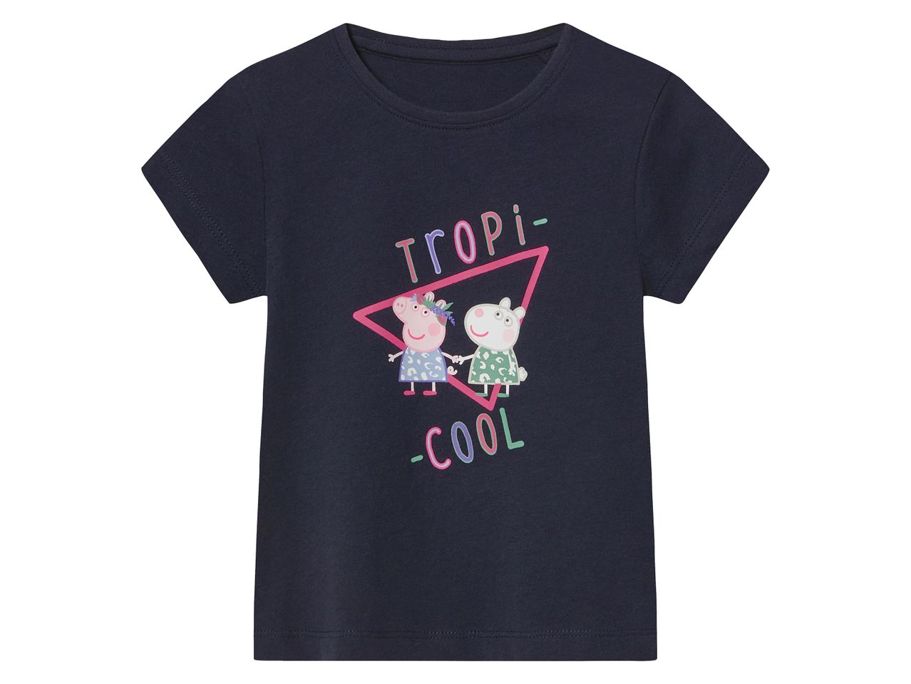 Peppa Malac trópusi stílusú, sötétkék gyerekpóló.
