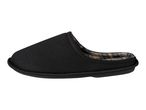 Black slipper with a plaid interior lining.