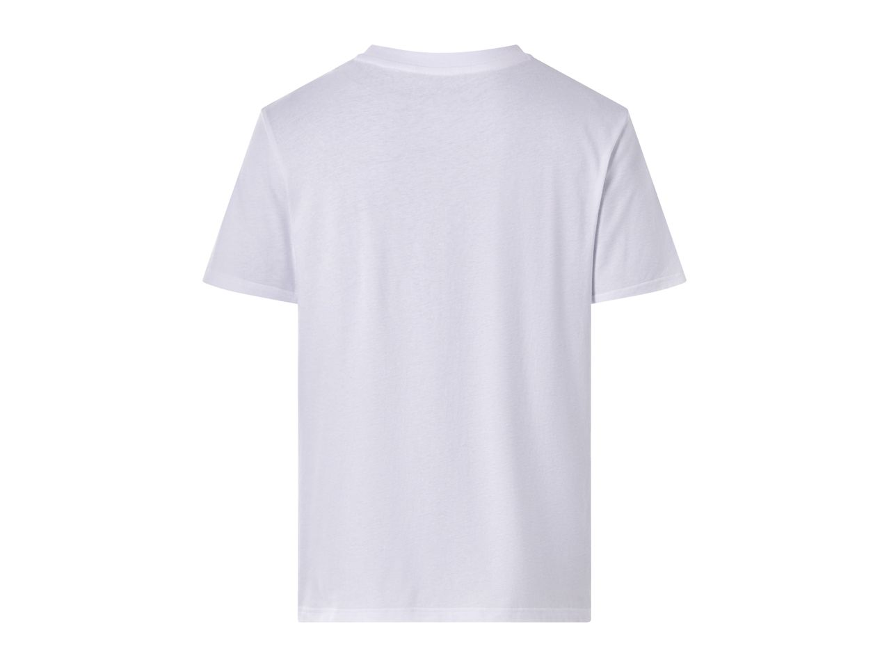 Back view of a plain white short-sleeved t-shirt.