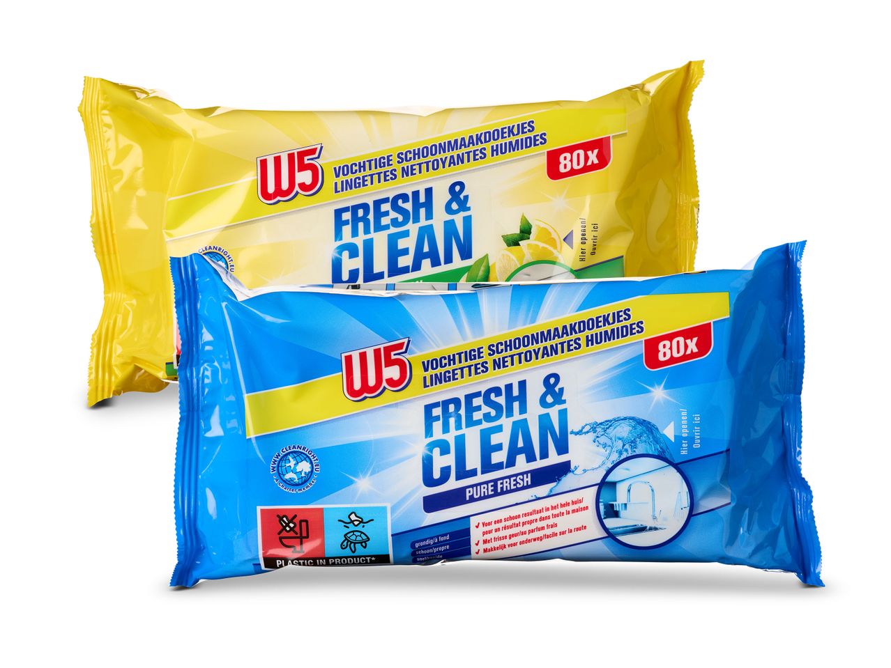 W5 Fresh & Clean vochtige schoonmaakdoekjes.