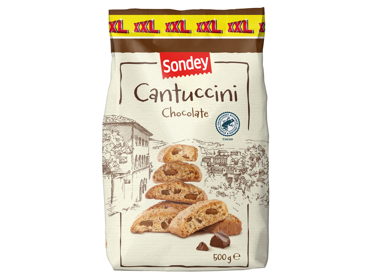 Biscuiți Sondey Cantucci cu ciocolată, pachet de 500g.