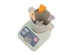 Toy blender with wooden vegetables, featuring 'MIX', 'OFF', and 'ON' labels.