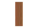 Vertical wooden slat paneling with a warm brown finish