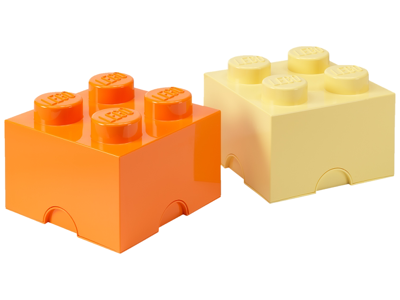Dvije velike LEGO kutije, narančasta i žuta.