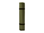 Rolled-up olive green sleeping mat with two black straps