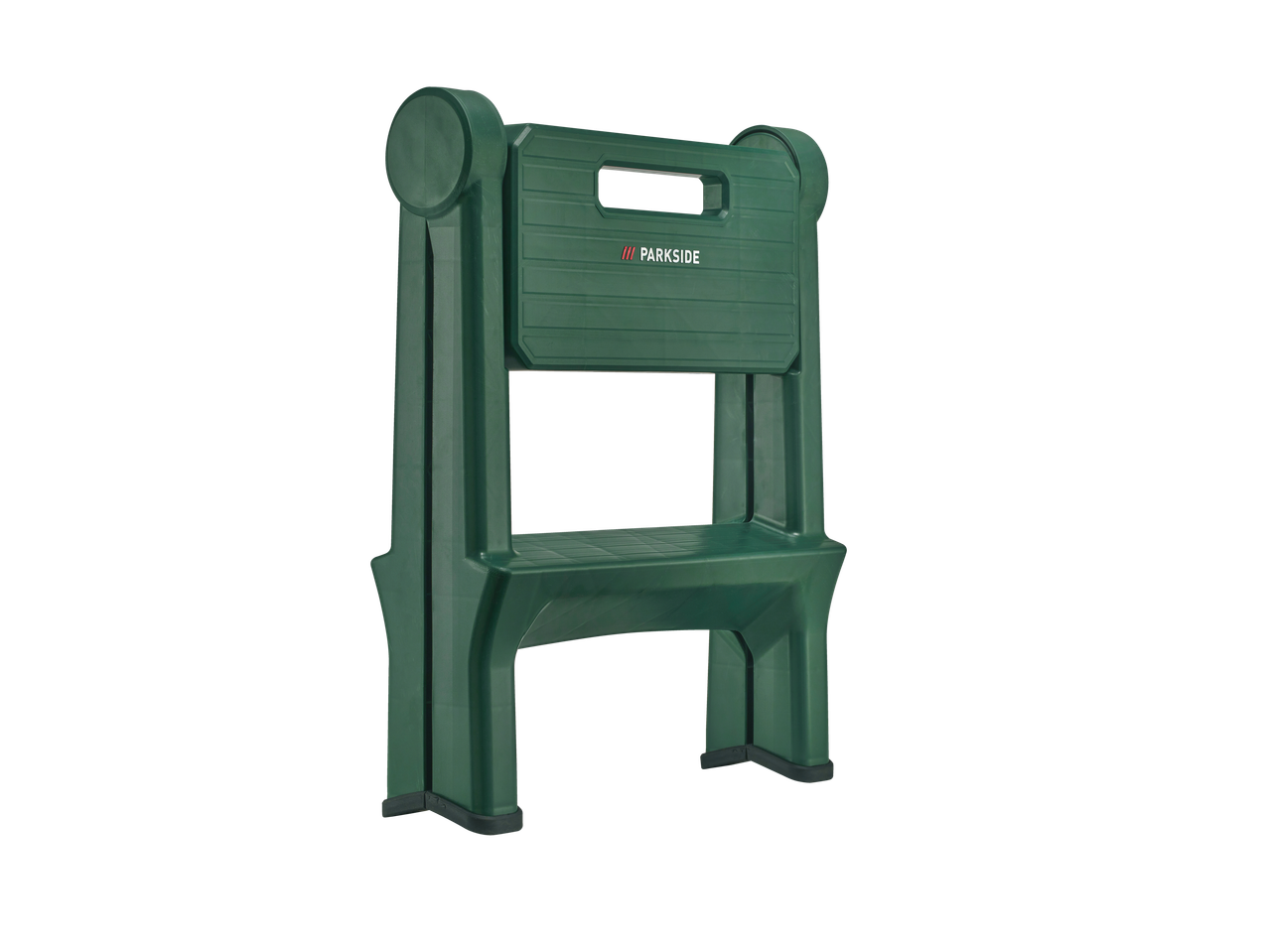 Green Parkside folding stepladder with two steps.