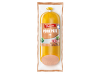 Опаковка с пастет от свинско месо, 250 грама, с надпис „Pork Pâté Fine“ и илюстрация на филия хляб с пастет.