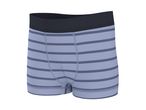 Men's striped boxer briefs in light blue with dark blue stripes and waistband.