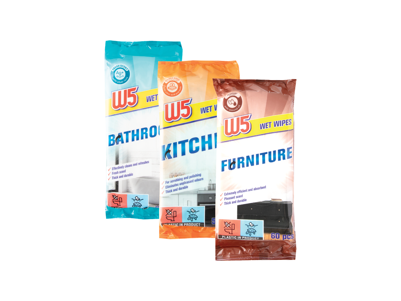 Pakiranja vlažnih maramica za kupaonicu, kuhinju i namještaj.